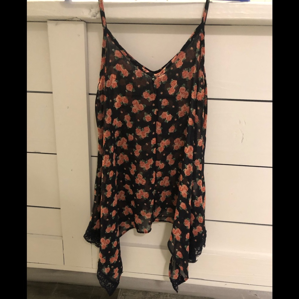 Navy floral asymmetric tank blouse✳️BOGO